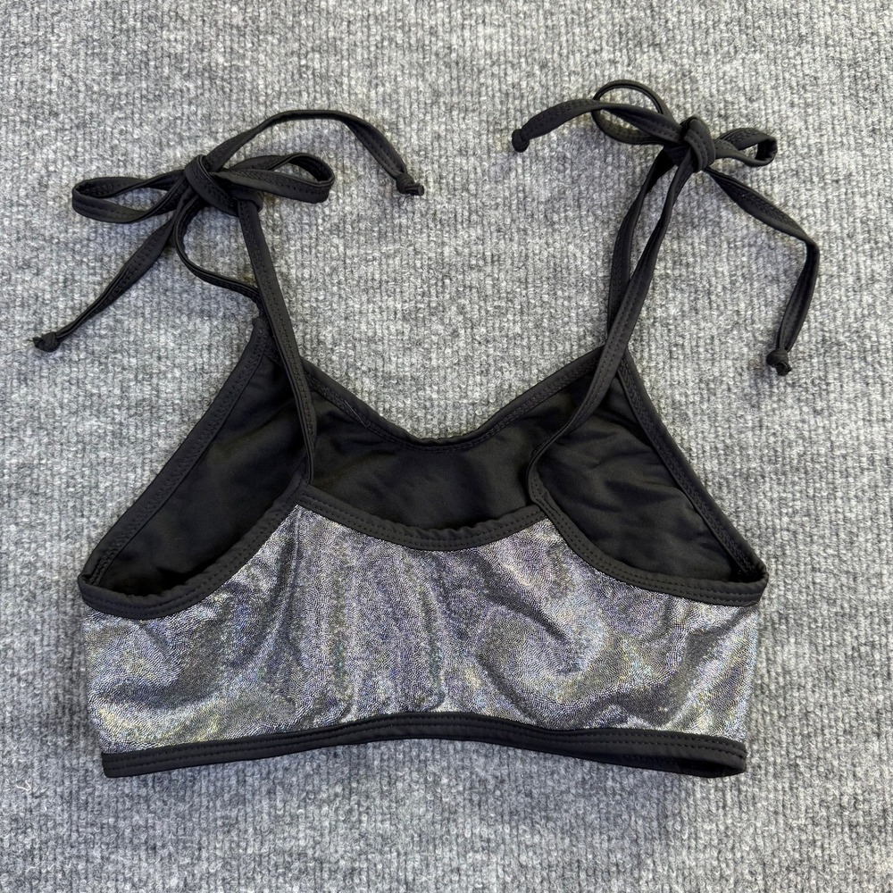 Rolita Couture Silver Holographic Rave Top Tie Strap Bralette XS Handmade USA - Picture 3 of 6